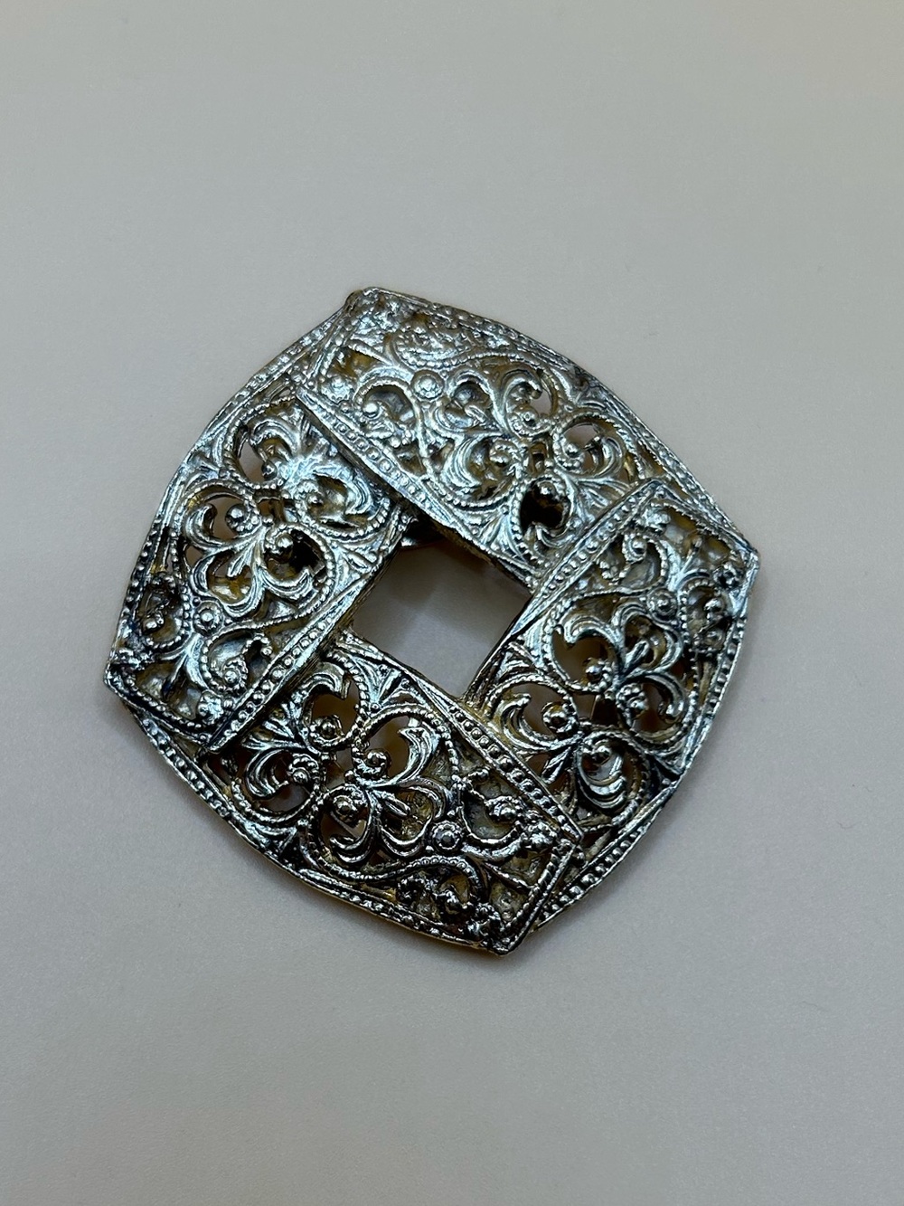 Gold Filigree Square Scarf Clip- Elegant Women’s Jewelry